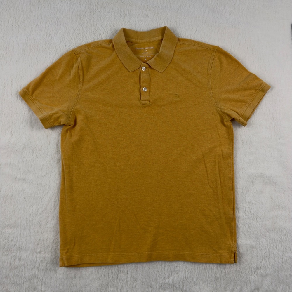 Banana Republic Mens Pique Cotton Polo Shirt Mustard Yellow Short Sleeve Size M
